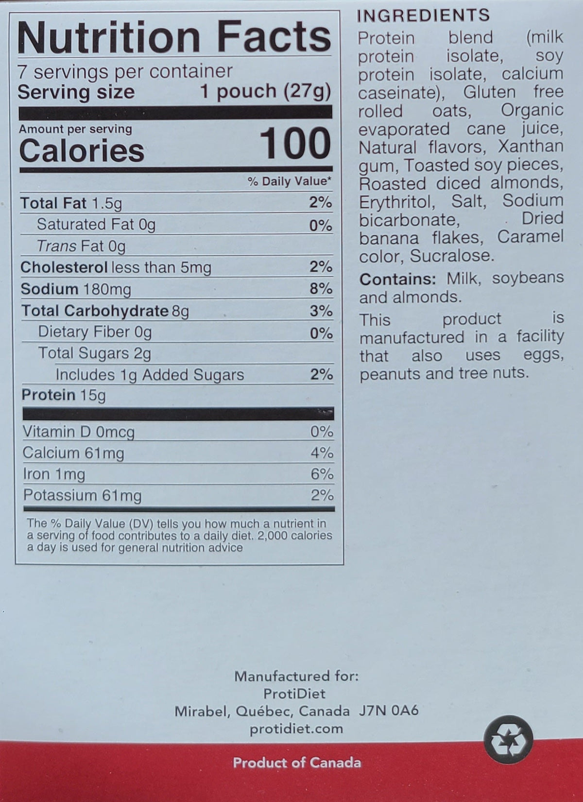 Banana Nut Oatmeal - ProtiDiet