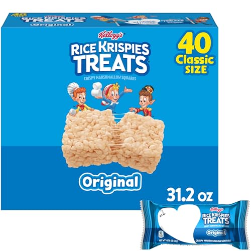 Rice Krispies Treats Crispy Marshmallow Squares, Kids Snacks, Snack Bars, Original, 31.2oz Box (40 Bars)