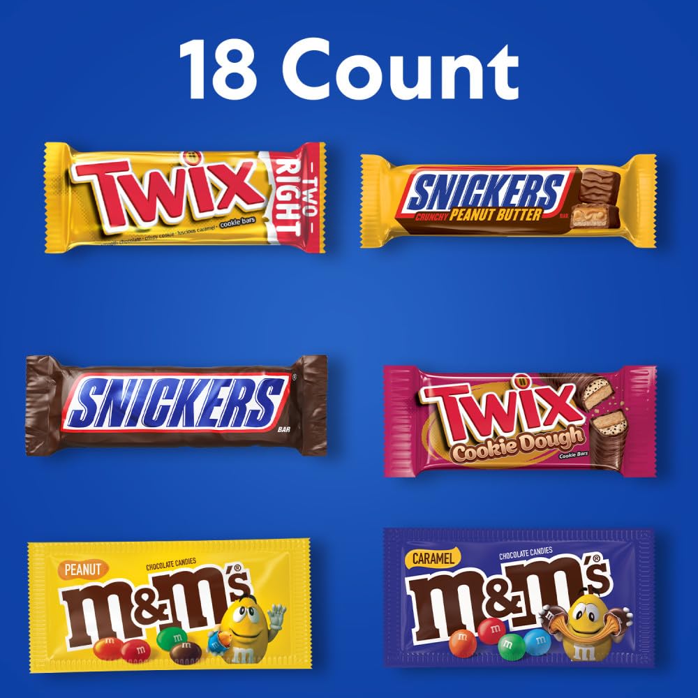 Mars Variety Pack - M&M's, Snickers & Twix Full Size Chocolate Bars (18 Count)