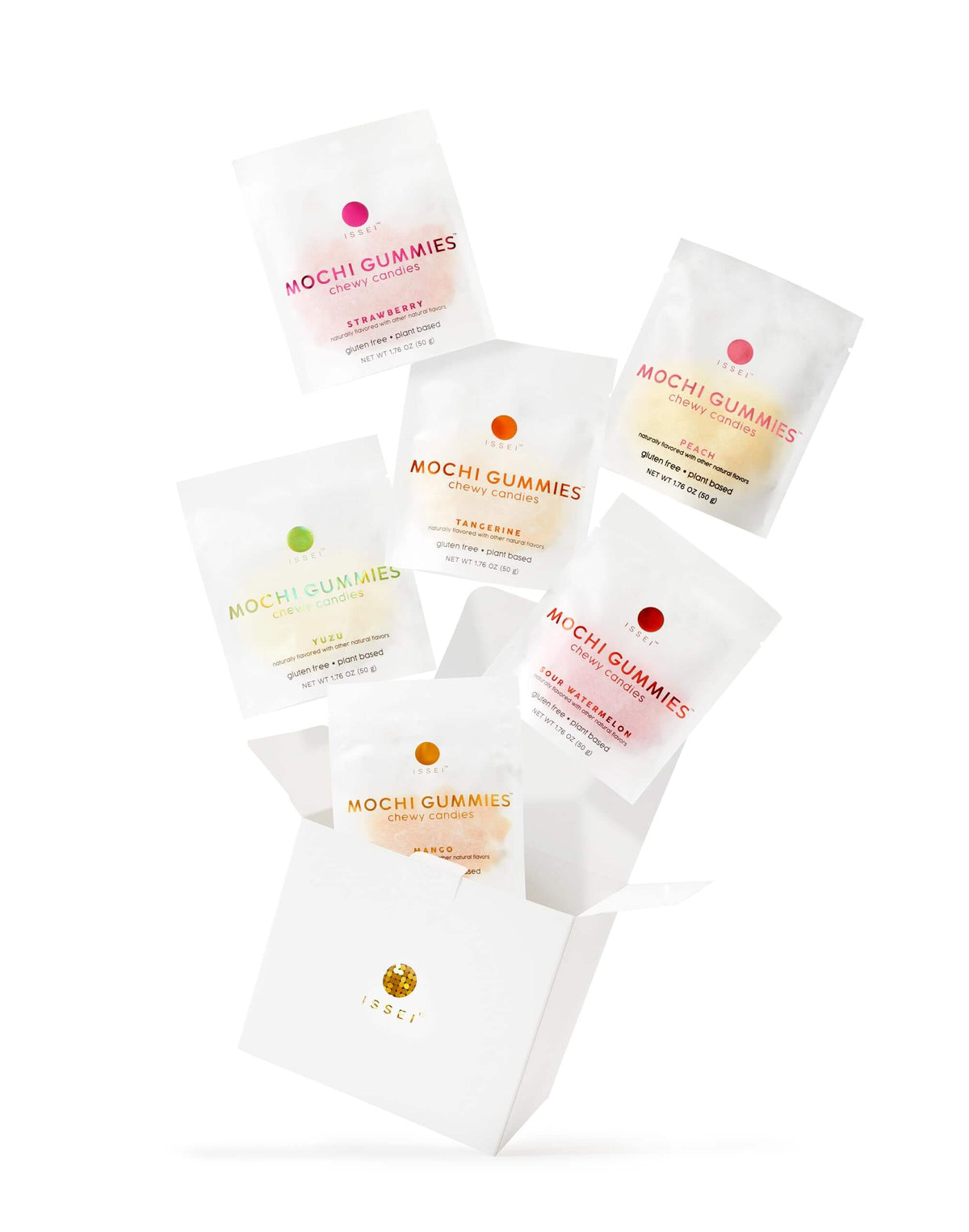 ISSEI Mochi Gummies - Viral TikTok Award-Winning Japanese Chewy Candy, Rainbow Variety 6-Pack (1.76 oz Each)