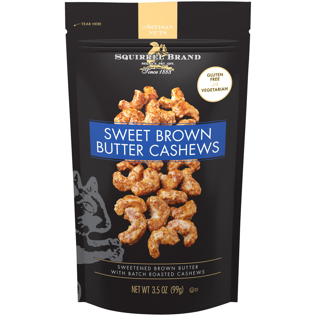 Squirrel Brand Sweet Brown Butter Cashews - Gourmet Artisan Nuts (3.5 oz)