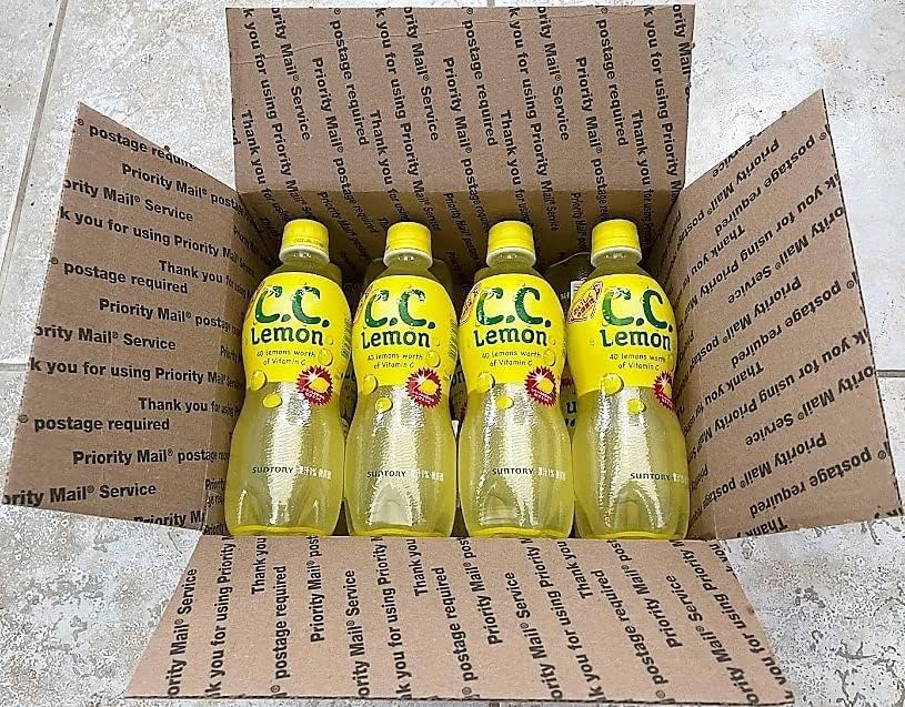 C.C. Lemon Japanese Soda by Suntory - Vitamin C Citrus Drink, 8 Pack (500ml Each)