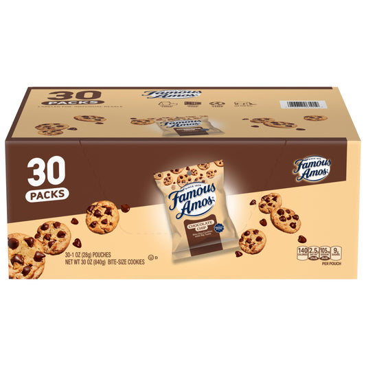 Famous Amos Original Chocolate Chip Cookies - Bite-Size, 30 Pack Box (30 oz)