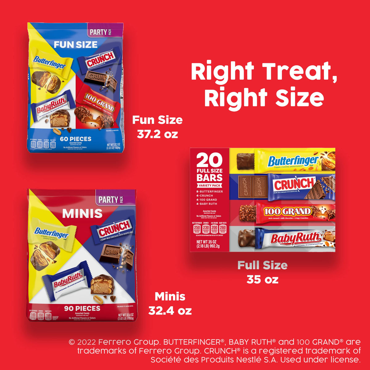 Halloween Candy Variety Pack - Butterfinger, Crunch, Baby Ruth & 100 Grand Full Size Bars (28 Count)