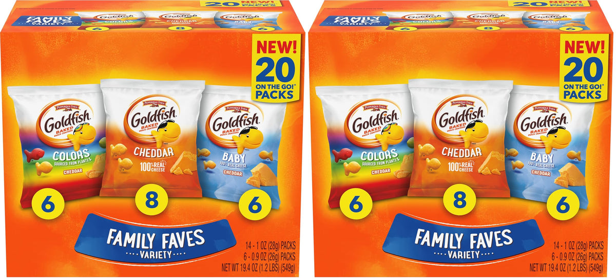 Classic Delight Goldfish Crackers Big Smiles Variety Pack - Cheddar, Colors & Pretzels | 30 Count
