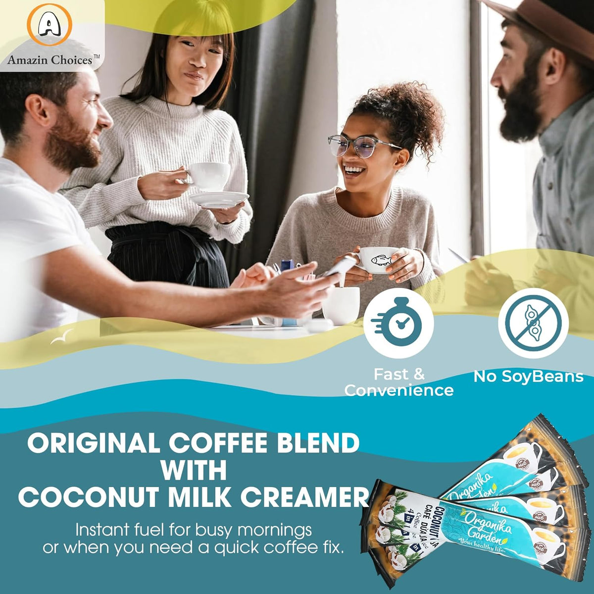 Amazin Choices Coconut Instant Coffee 4-in-1. 0.63 oz., 15 ct.