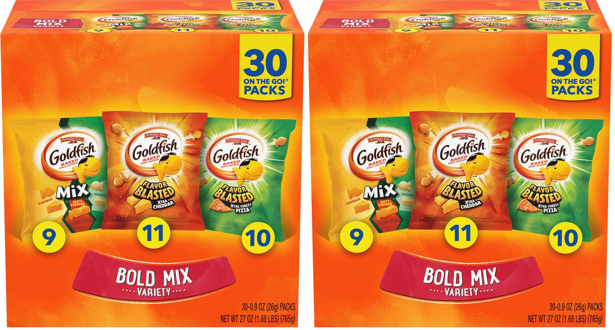 Classic Delight Goldfish Crackers Big Smiles Variety Pack - Cheddar, Colors & Pretzels | 30 Count