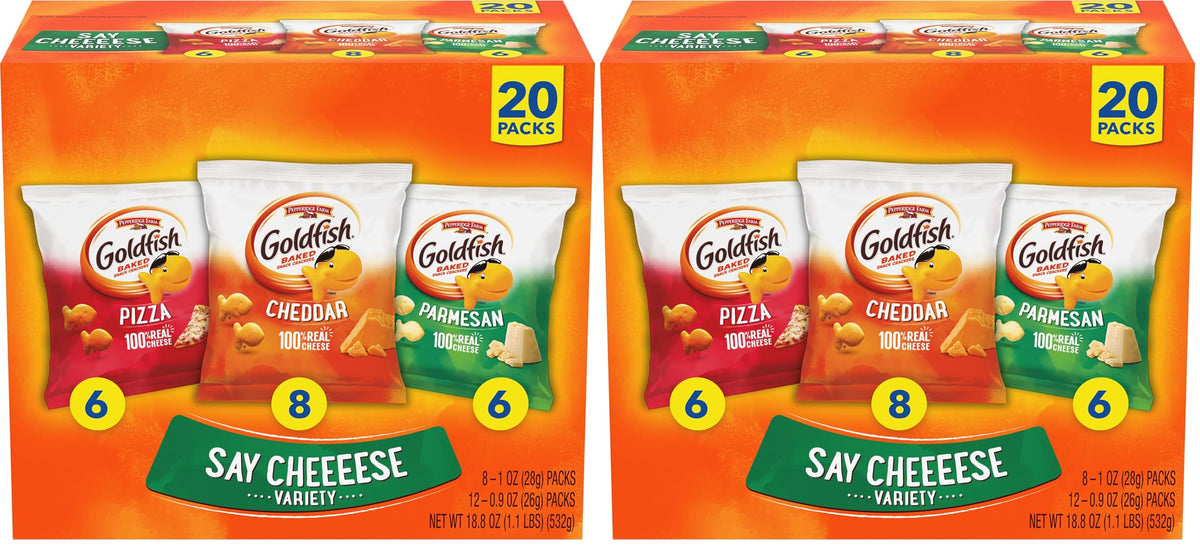 Classic Delight Goldfish Crackers Big Smiles Variety Pack - Cheddar, Colors & Pretzels | 30 Count