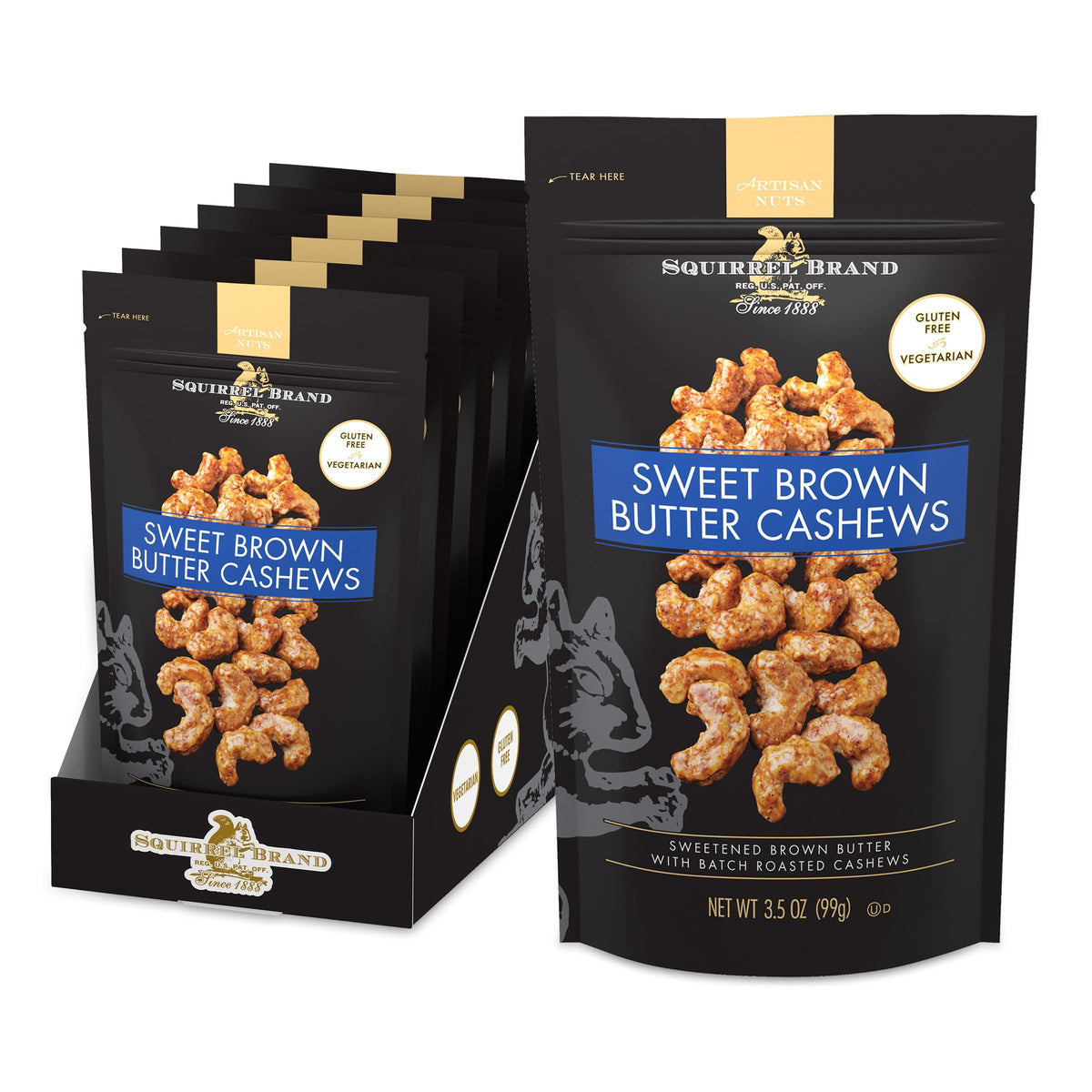 Squirrel Brand Sweet Brown Butter Cashews - Gourmet Artisan Nuts (3.5 oz)