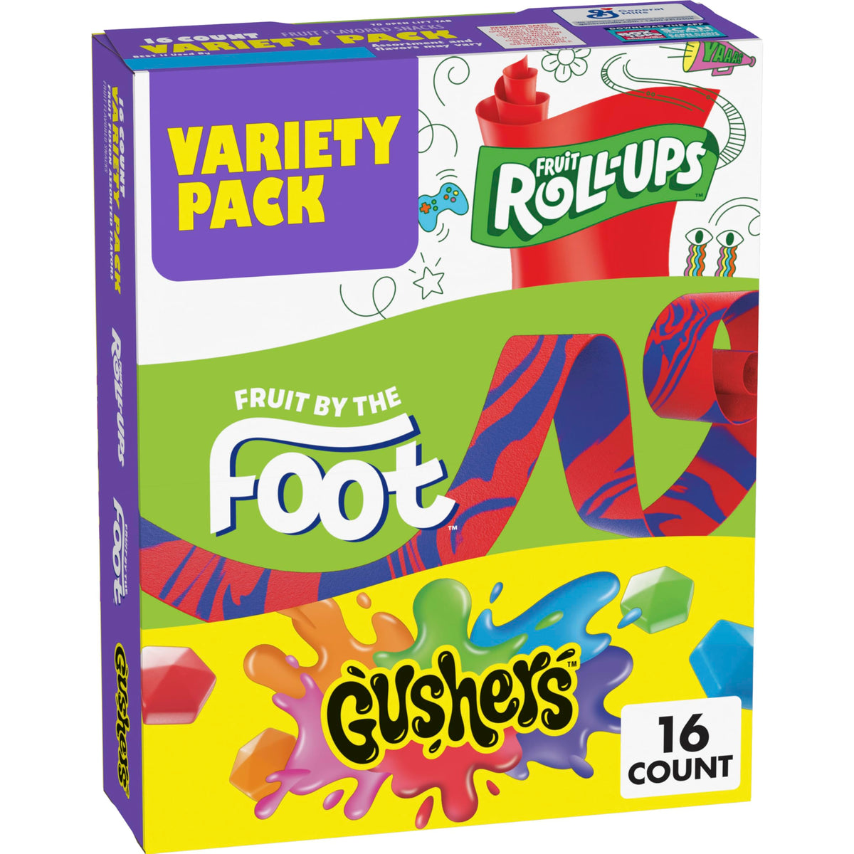 Fruit Roll-Ups Variety Pack - Fruit by the Foot & Gushers, Gluten-Free (16 Count)