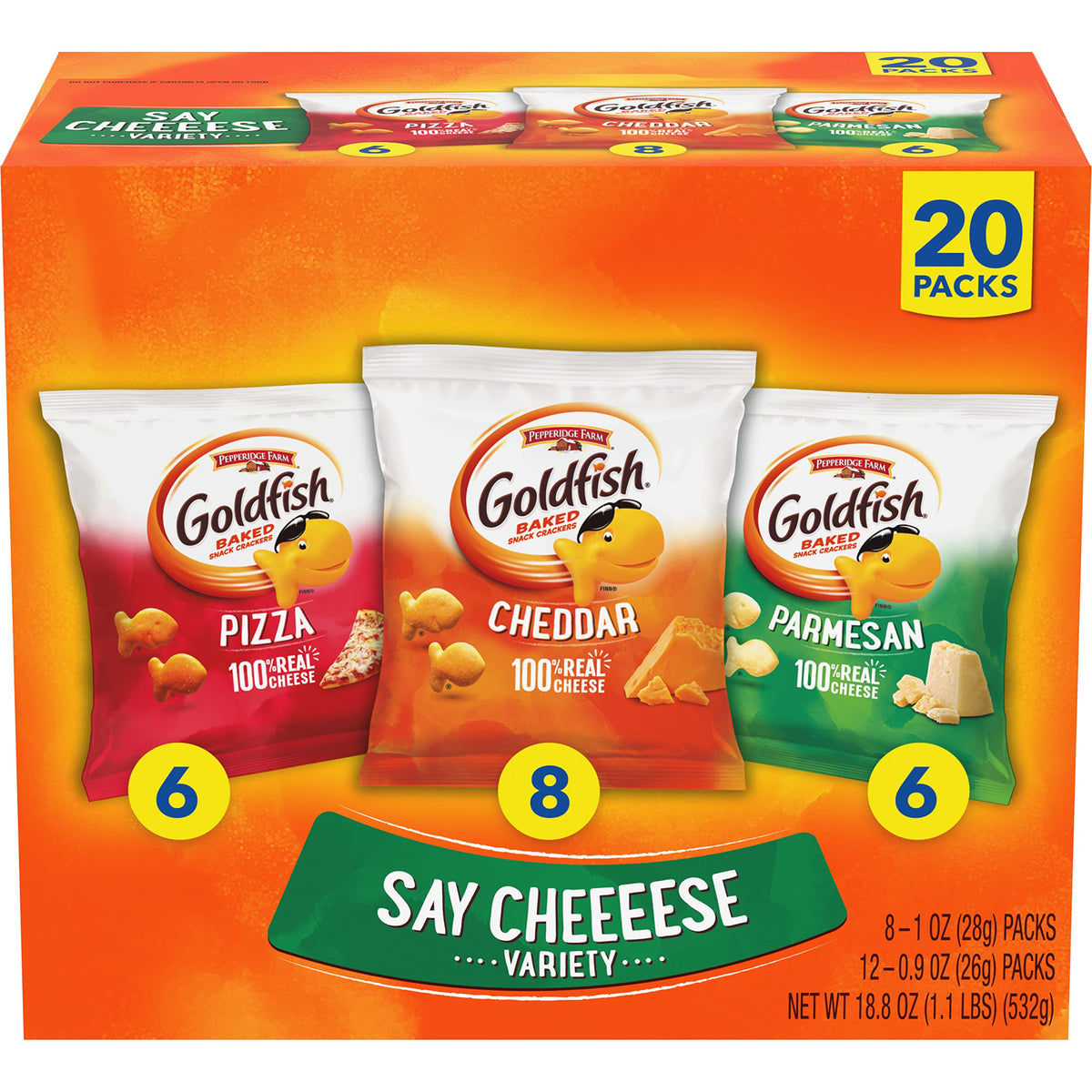 Classic Delight Goldfish Crackers Big Smiles Variety Pack - Cheddar, Colors & Pretzels | 30 Count