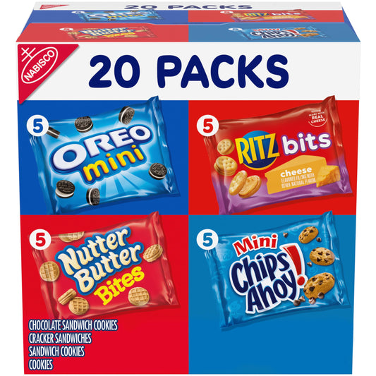 Nabisco Classic Mix Variety Pack, OREO Mini, CHIPS AHOY! Mini, Nutter Butter Bites, RITZ Bits Cheese, School Snacks, 20 - 1 oz Snack Packs