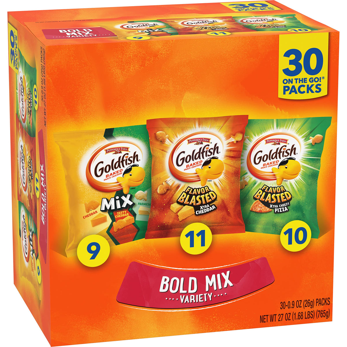 Classic Delight Goldfish Crackers Big Smiles Variety Pack - Cheddar, Colors & Pretzels | 30 Count
