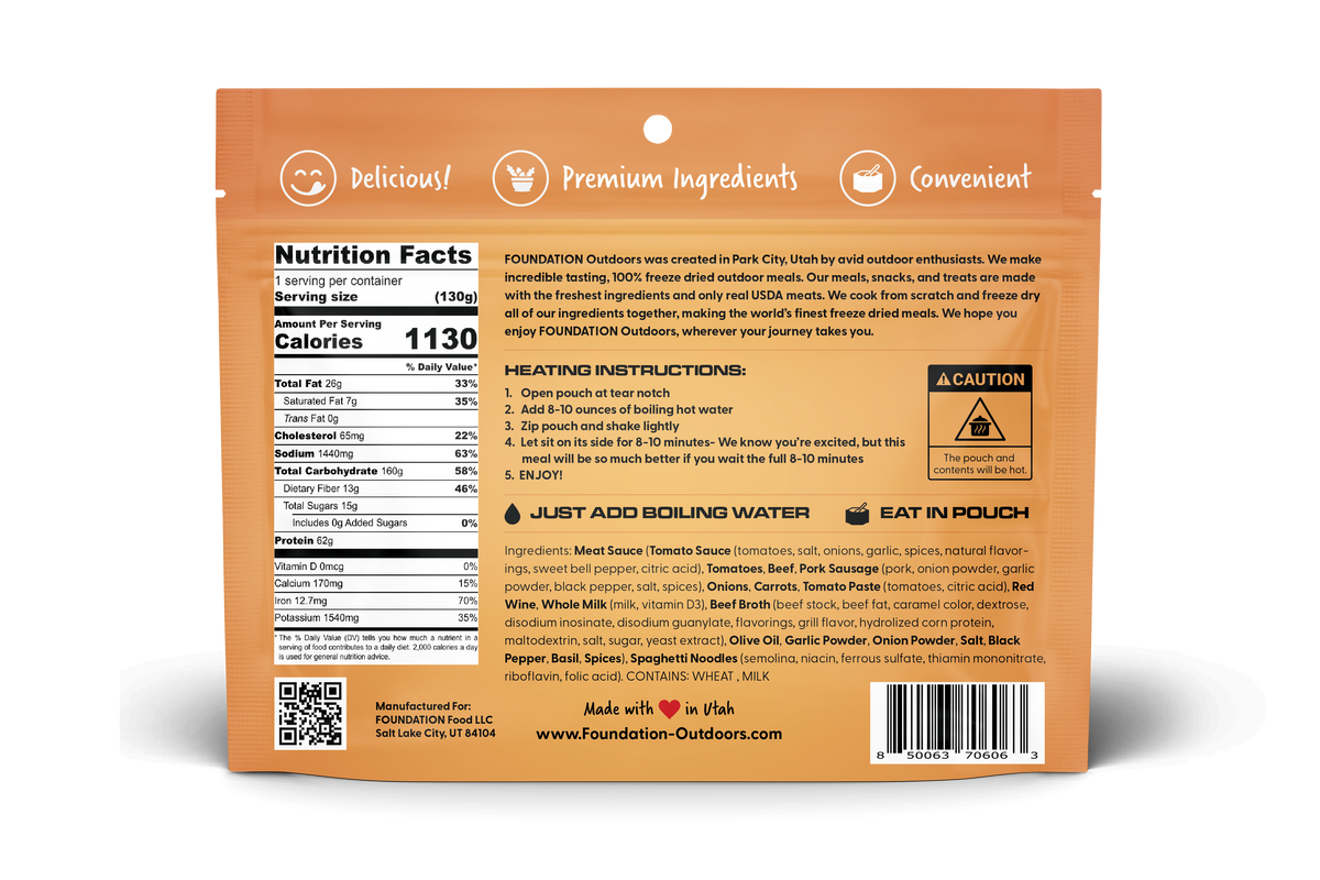 FOUNDATION Outdoors Spaghetti with Meat Sauce Meal