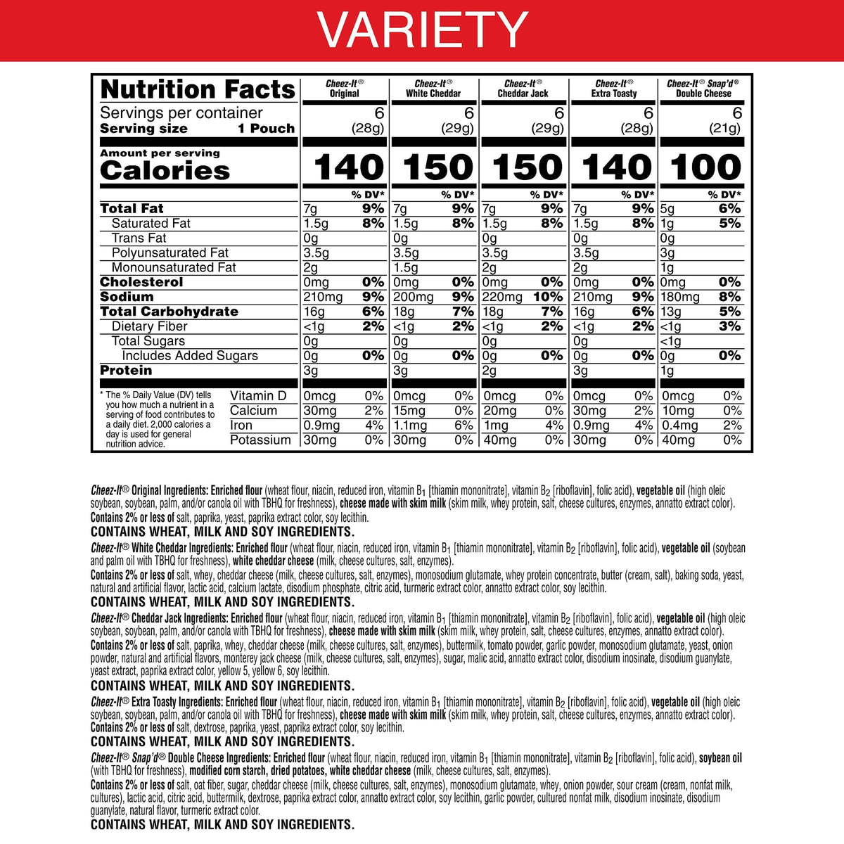 Cheez-It Cheese Crackers, Baked Snack Crackers, Lunch Snacks, Variety Pack, 12.1oz Box (12 Packs)