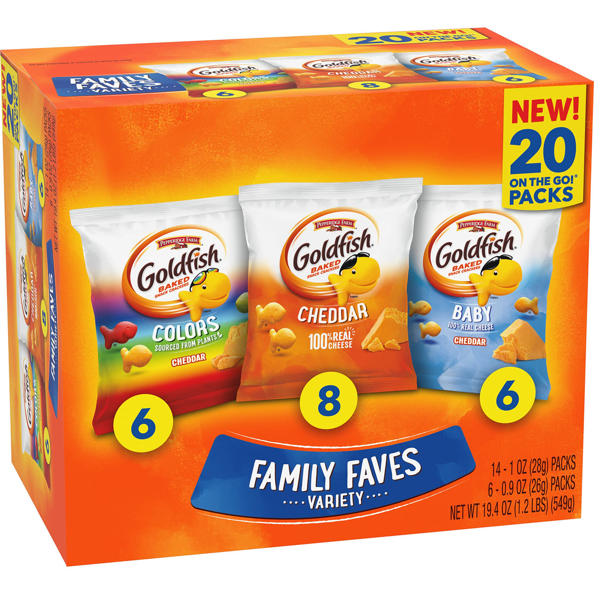 Classic Delight Goldfish Crackers Big Smiles Variety Pack - Cheddar, Colors & Pretzels | 30 Count