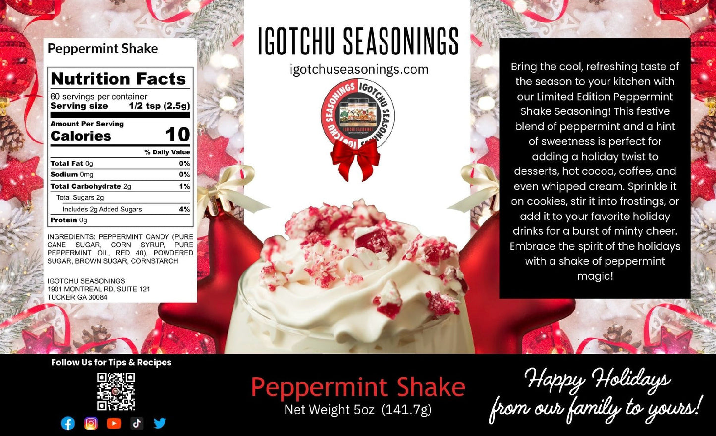 Peppermint Shake 5.5 oz Holiday Limited Edition