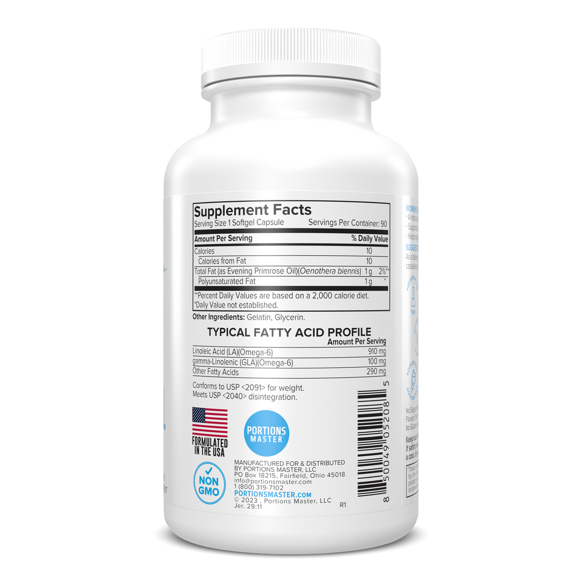 Portions Master Women's Primrose Oil Skin & Hormonal Health (90 Count)