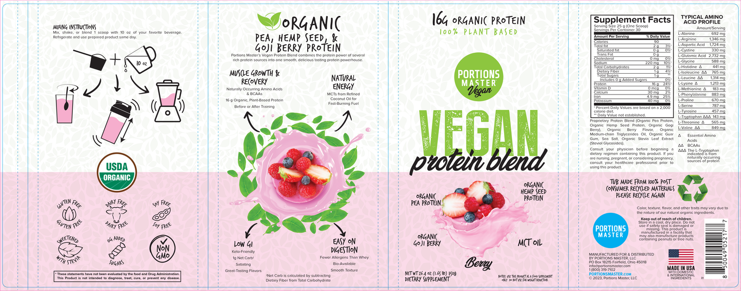 Portions Master Vegan Protein Blend Berry