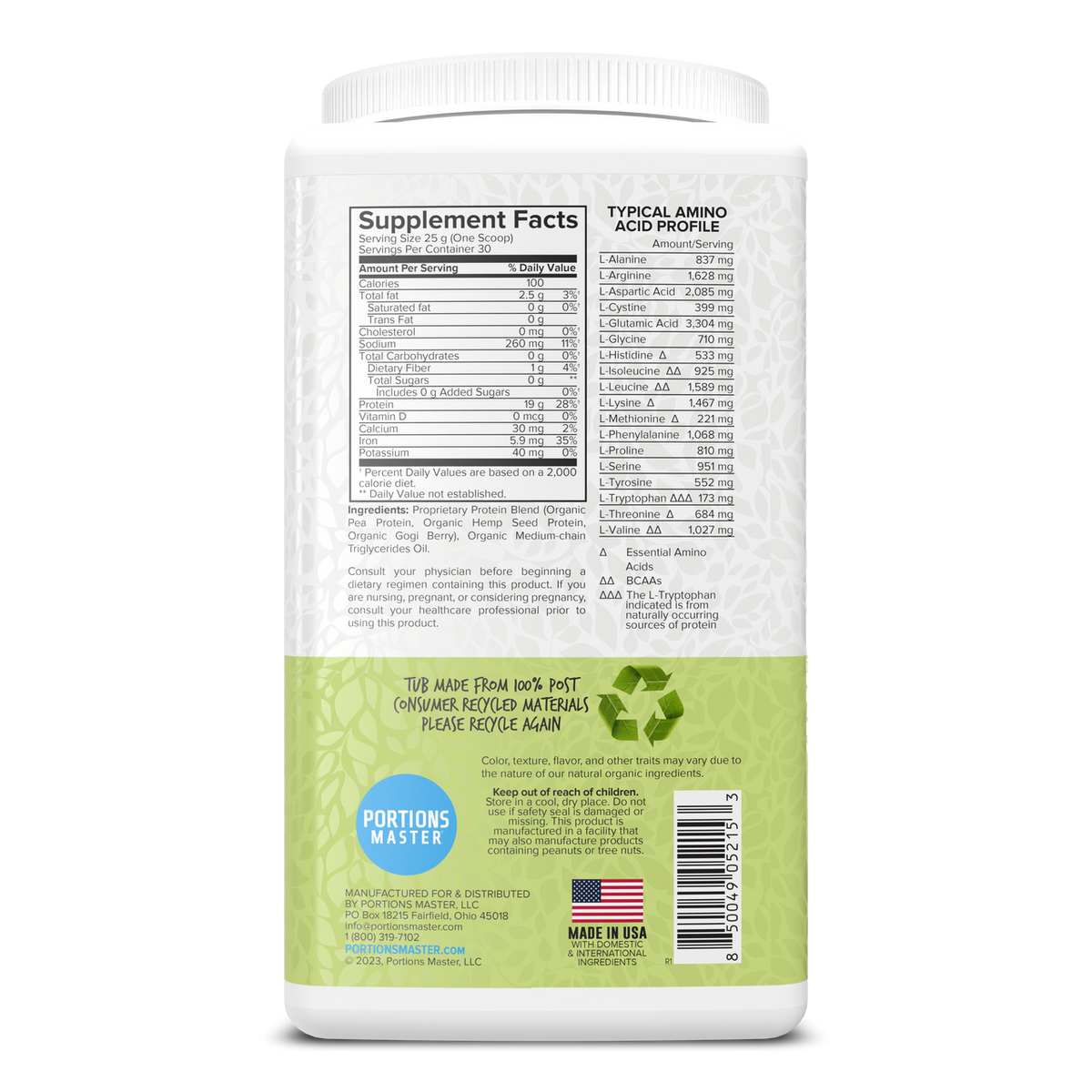 Portions Master Vegan Protein Blend Unflavored