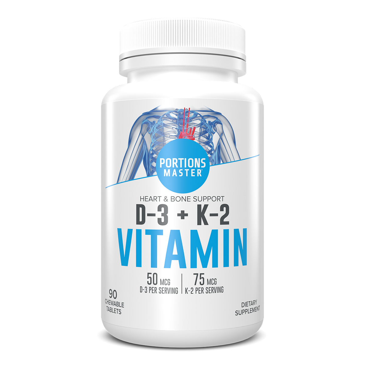 Portions Master Vitamin D-3 + K-2 Heart & Bones Support (90 Count)