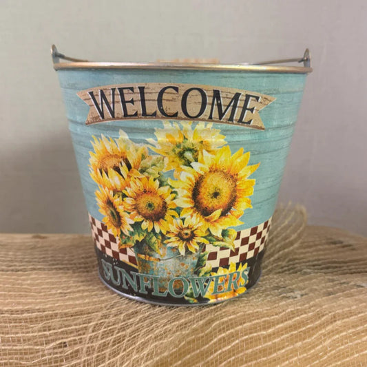 Welcome Sunflower Small Gift Tin Basket
