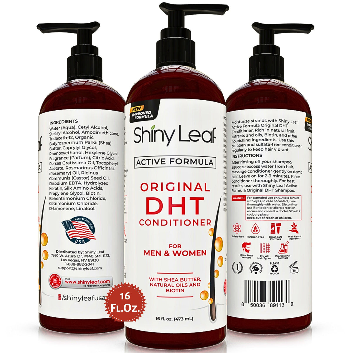 DHT Blocker Hair Loss Conditioner 16oz Active Formula with Biotin by Shiny Leaf