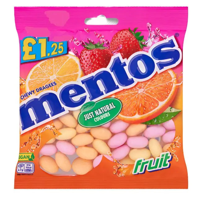 Mentos Fruit Bag – Assorted Fruit Chewy Candy 135 g PMP (UK)