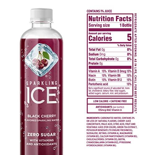 Sparkling Ice, Black Cherry Sparkling Water, Zero Sugar Flavored Water, with Vitamins and Antioxidants, Low Calorie Beverage, 17 fl oz Bottles (Pack of 12) - NutritionAdvice