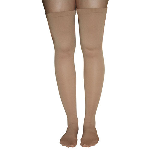 Firm Support Thigh High Compression Stockings 20-30 mmHg - Beige, Large, Closed Toe with Garter Top