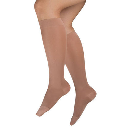 Ladies' Beige Sheer Compression Knee High Stockings 15-20 mmHg - Mild Support for Tired Legs