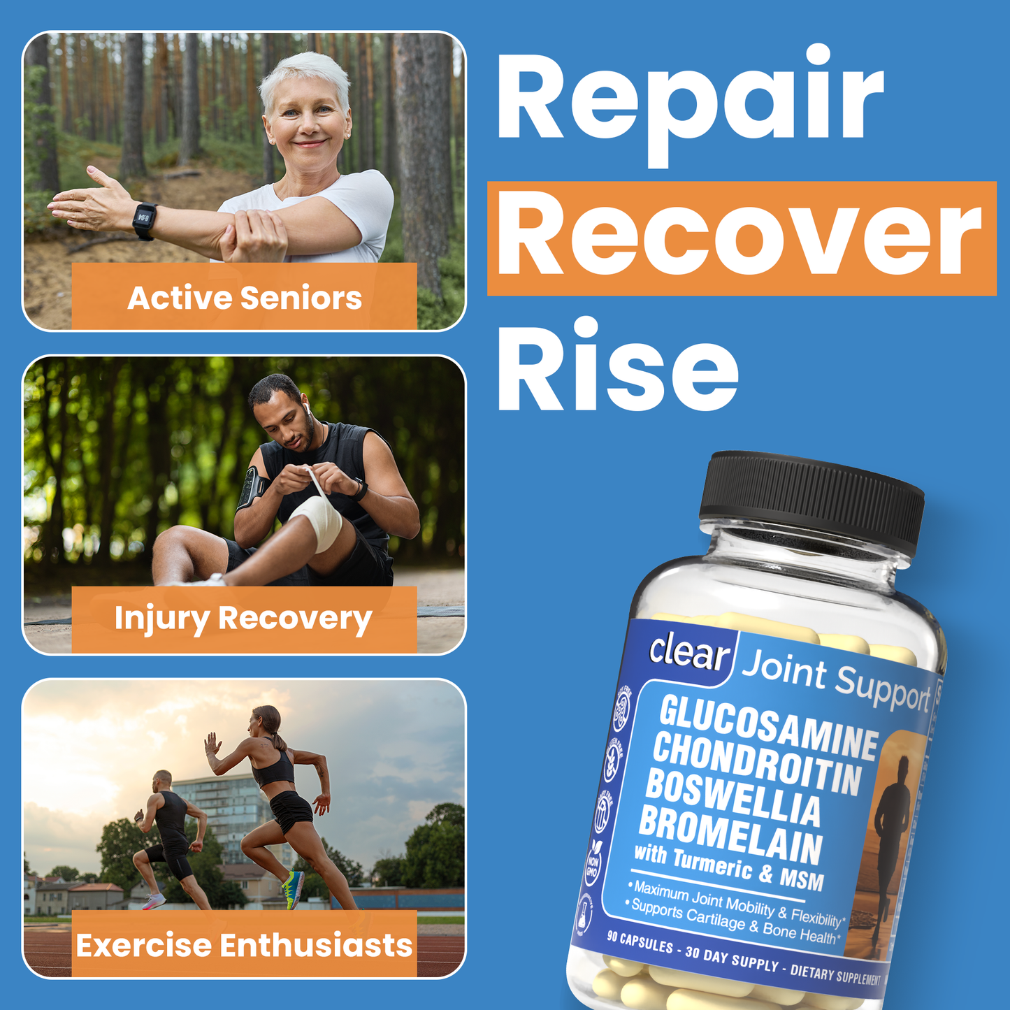 Joint Support Supplement for Mobility & Comfort – Glucosamine, Turmeric & Boswellia for Knees, Hips & Joints