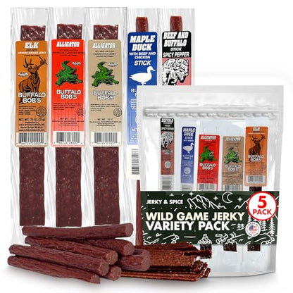 Wild Game Jerky Variety Pack - 5 Exotic Meats, Premium Gift Set (8 oz)