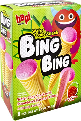 Hapi Bing Bing Cone Snack - Crispy Wafer Cones with Strawberry Cream Filling (2.5 oz)