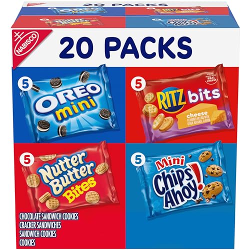 Nabisco Classic Mix Variety Pack, OREO Mini, CHIPS AHOY! Mini, Nutter Butter Bites, RITZ Bits Cheese, School Snacks, 20 - 1 oz Snack Packs