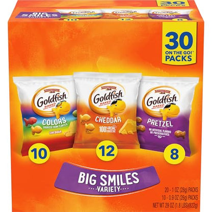 Classic Delight Goldfish Crackers Big Smiles Variety Pack - Cheddar, Colors & Pretzels | 30 Count