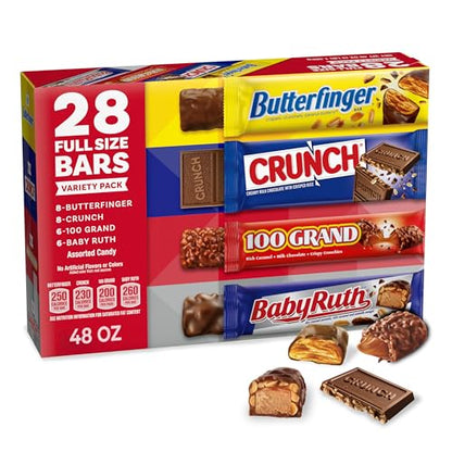 Halloween Candy Variety Pack - Butterfinger, Crunch, Baby Ruth & 100 Grand Full Size Bars (28 Count)