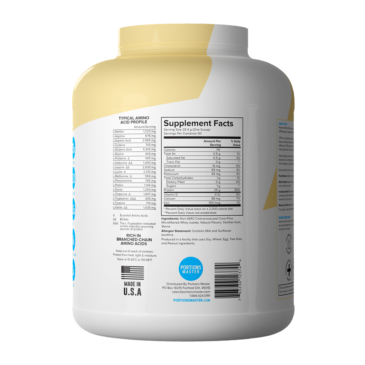 Portions Master Non-GMO Cross-Flow Microfiltration Whey Protein Isolate, Sweetened with Stevia | Vanilla Ice Cream