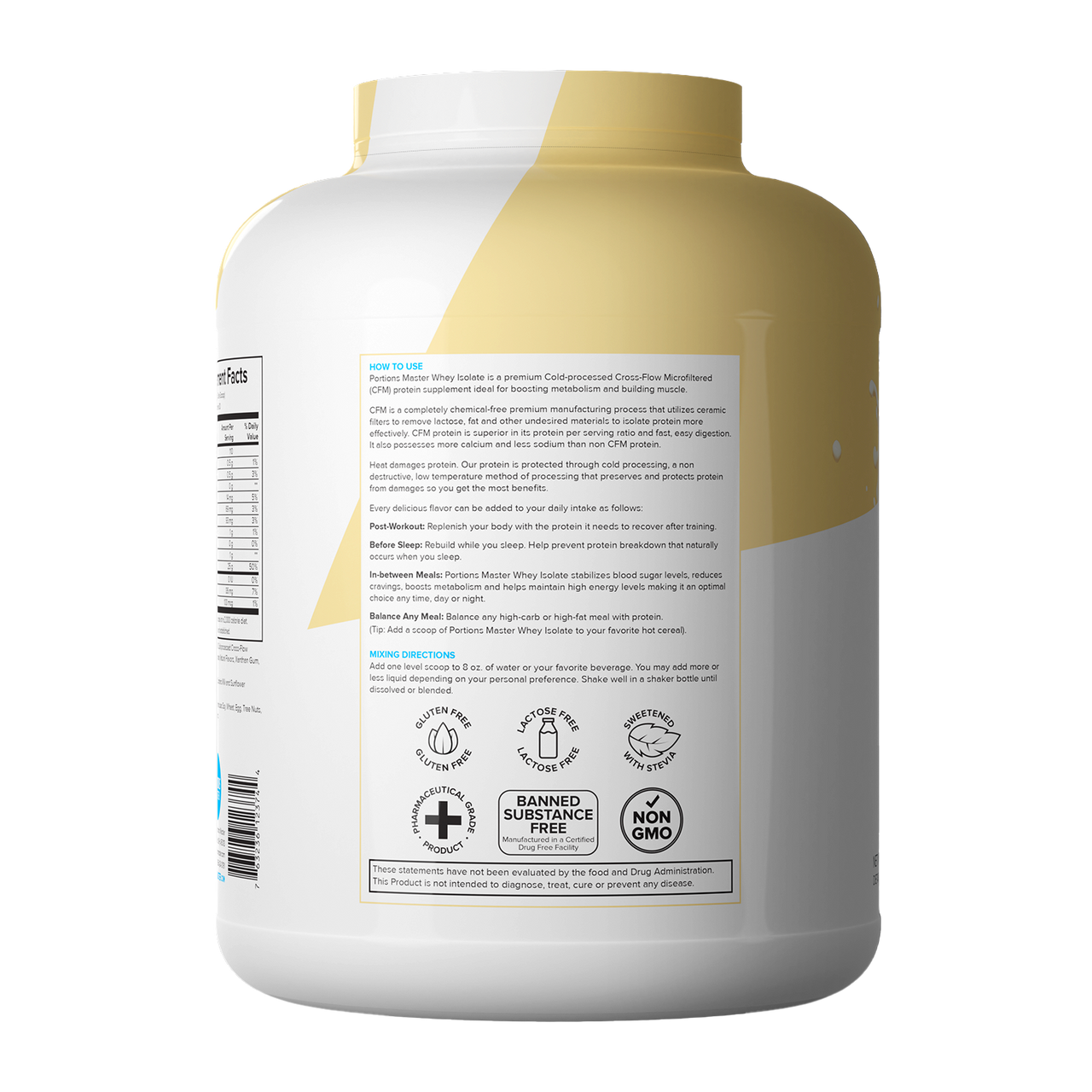 Portions Master Non-GMO Cross-Flow Microfiltration Whey Protein Isolate, Sweetened with Stevia | Vanilla Ice Cream