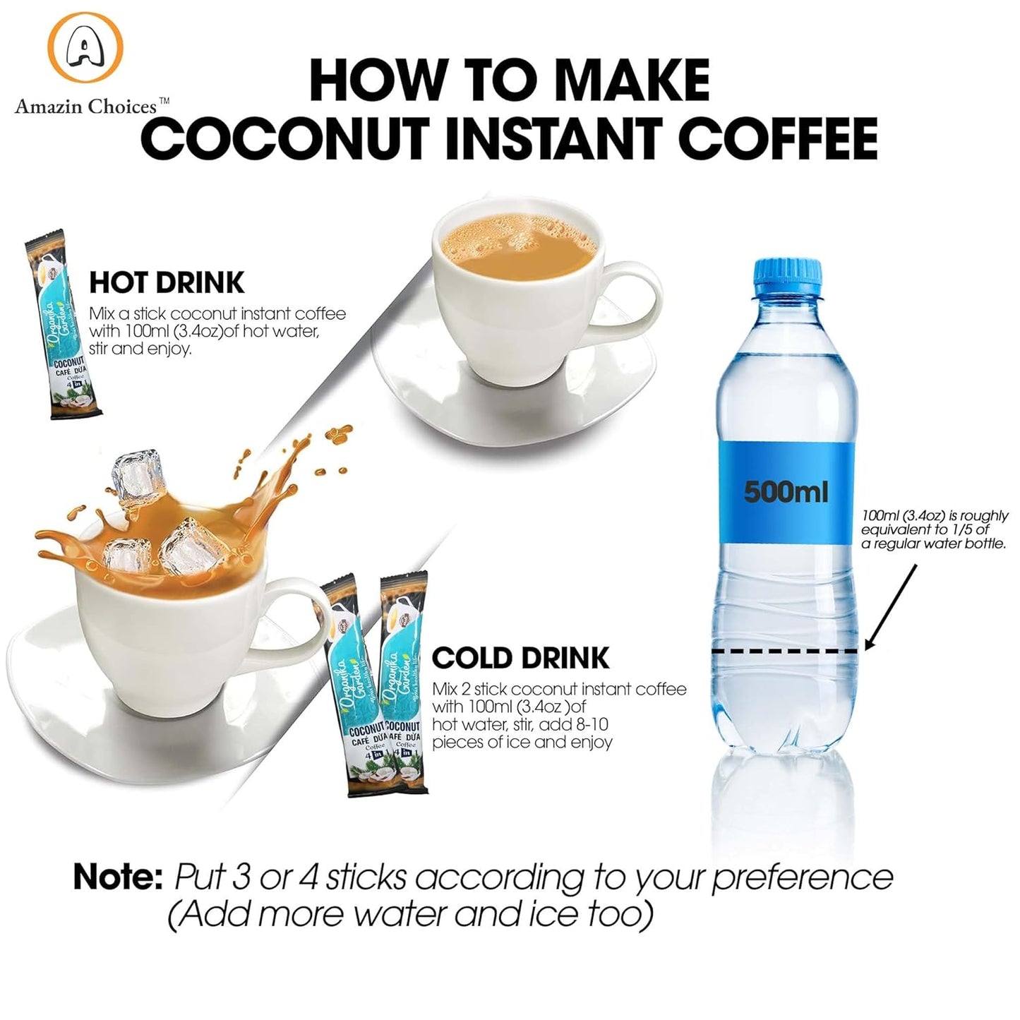 Amazin Choices Coconut Instant Coffee 4-in-1. 0.63 oz., 15 ct.