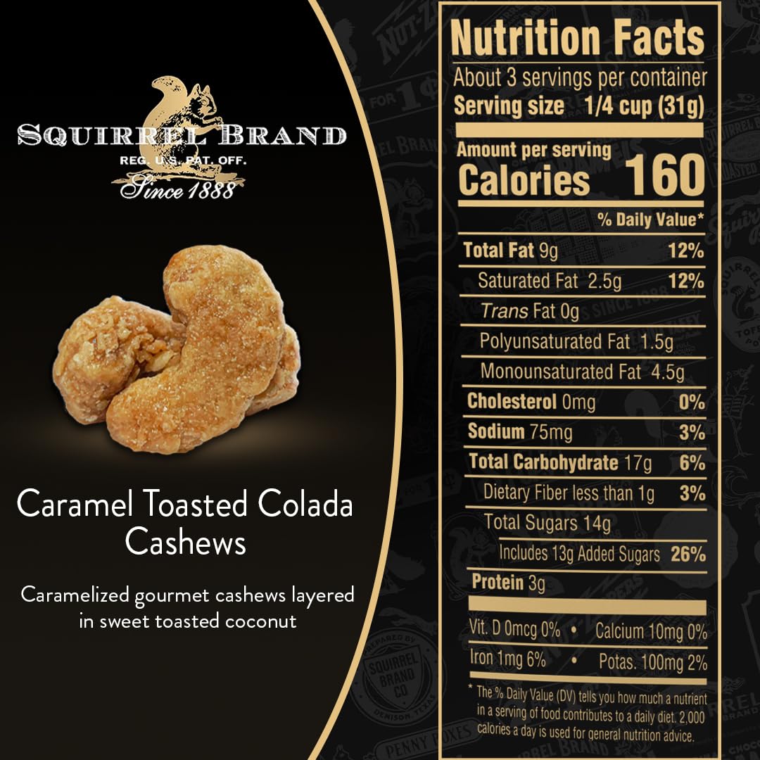 Squirrel Brand Sweet Brown Butter Cashews - Gourmet Artisan Nuts (3.5 oz)