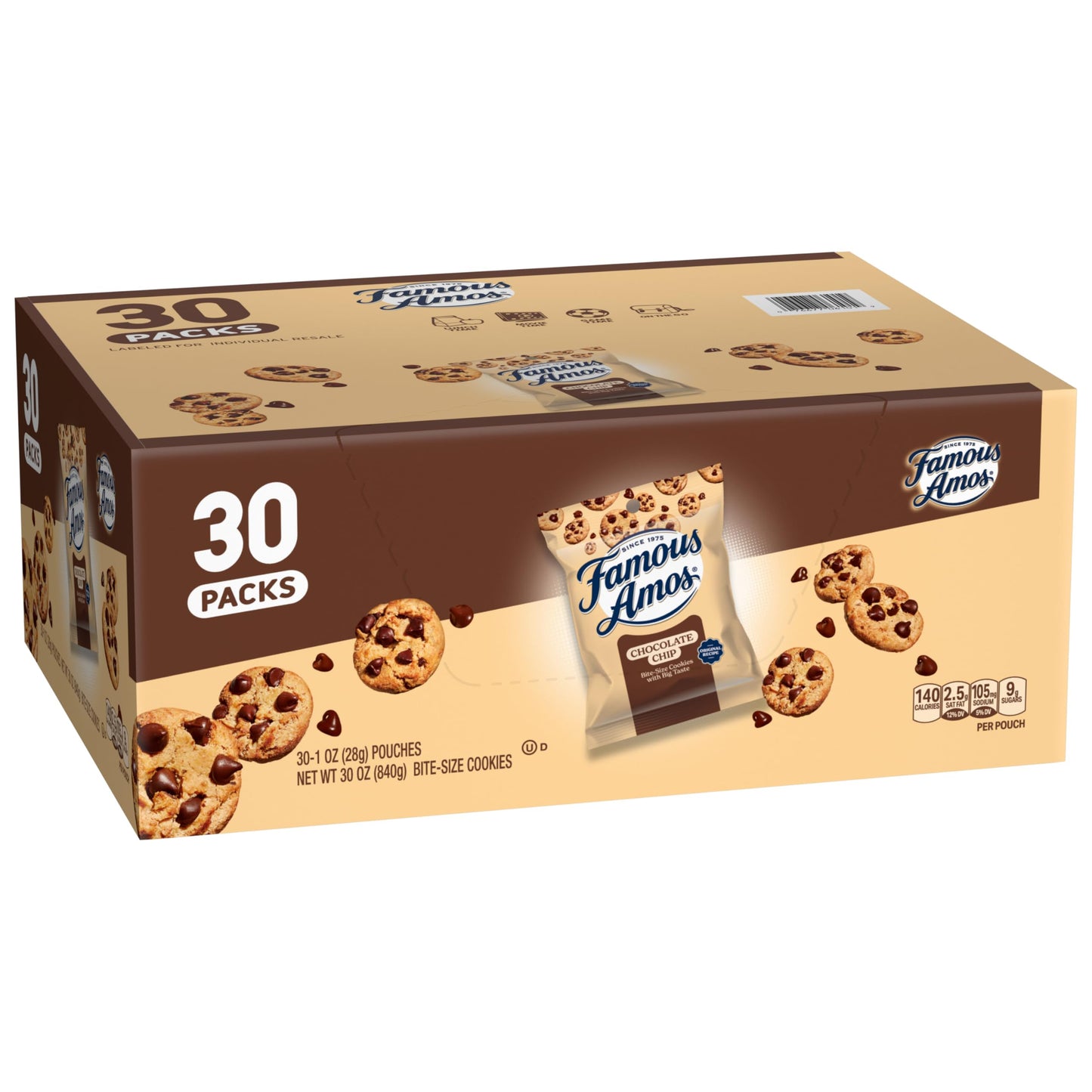 Famous Amos Original Chocolate Chip Cookies - Bite-Size, 30 Pack Box (30 oz)