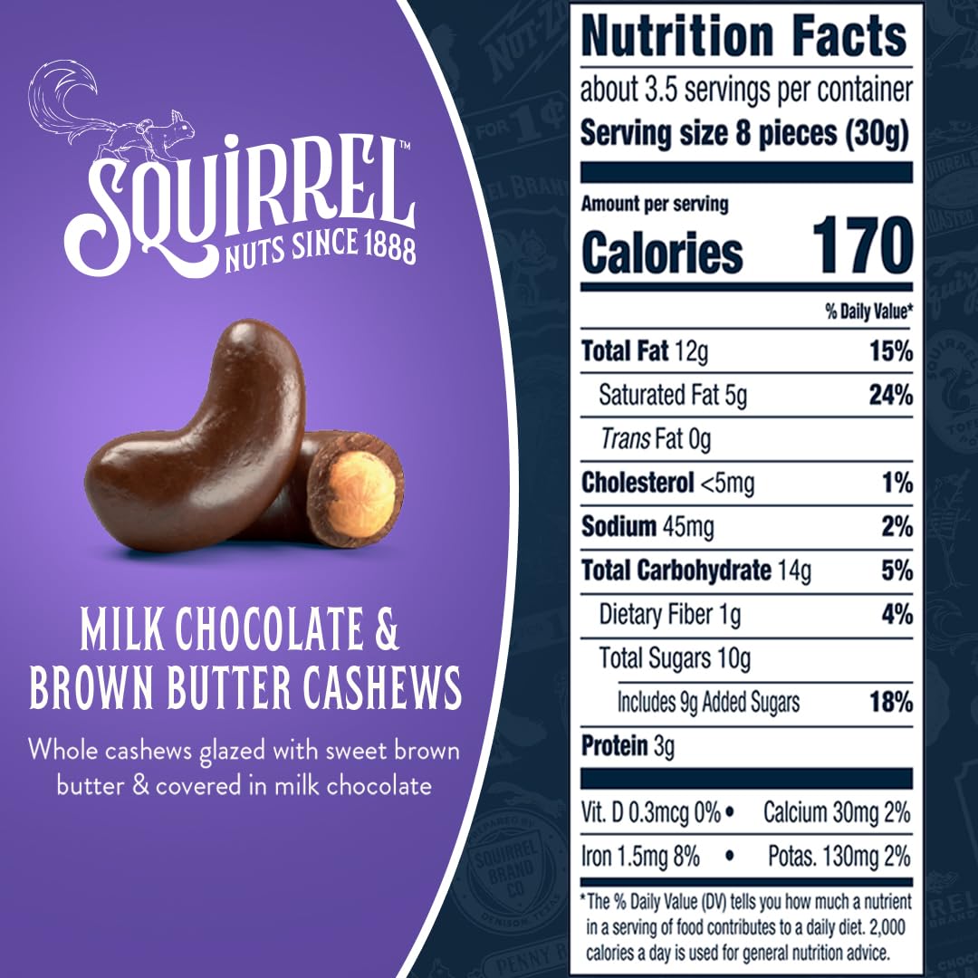 Squirrel Brand Sweet Brown Butter Cashews - Gourmet Artisan Nuts (3.5 oz)