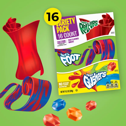 Fruit Roll-Ups Variety Pack - Fruit by the Foot & Gushers, Gluten-Free (16 Count)