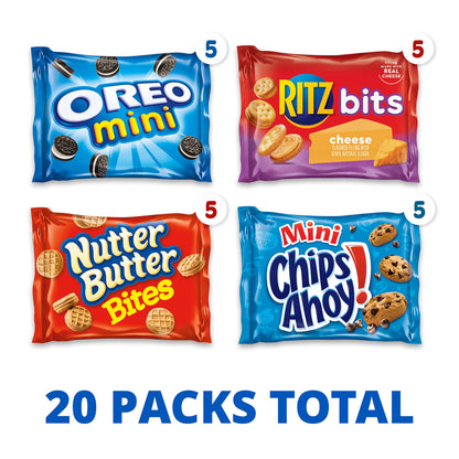 Nabisco Classic Mix Variety Pack, OREO Mini, CHIPS AHOY! Mini, Nutter Butter Bites, RITZ Bits Cheese, School Snacks, 20 - 1 oz Snack Packs