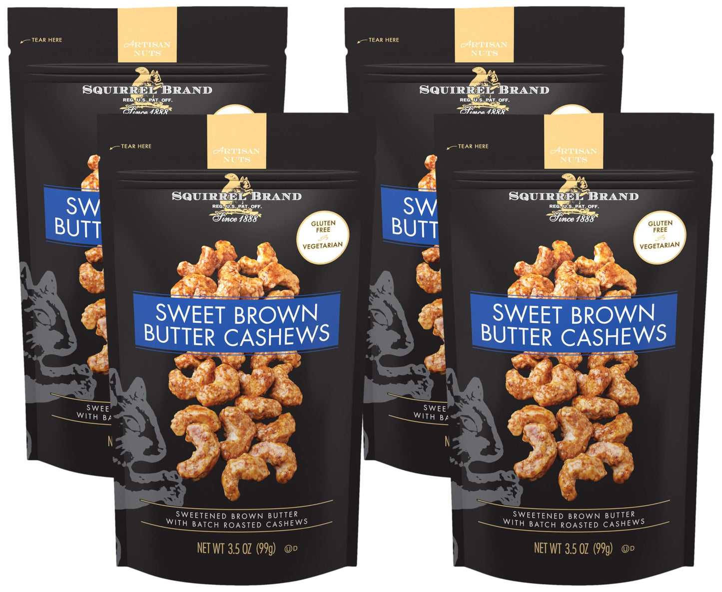 Squirrel Brand Sweet Brown Butter Cashews - Gourmet Artisan Nuts (3.5 oz)
