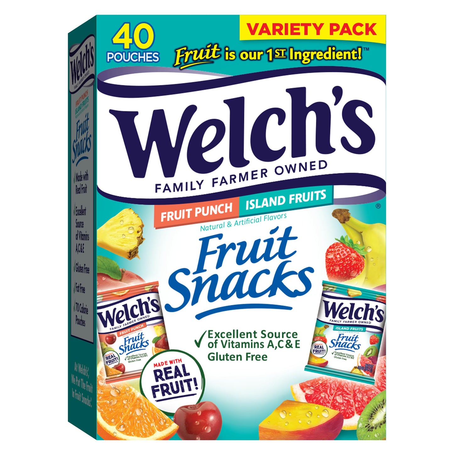 Welch's Fruit Snacks, Mixed Fruit Snack Box, Gluten Free, 0.8oz Snack Packs (Pack of 40)
