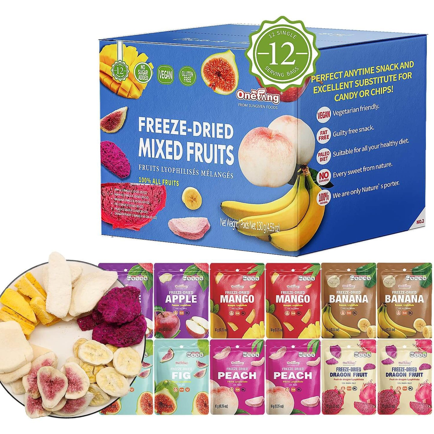 ONETANG Freeze-Dried Mixed Fruit - 12 Single-Serve Healthy Snacks