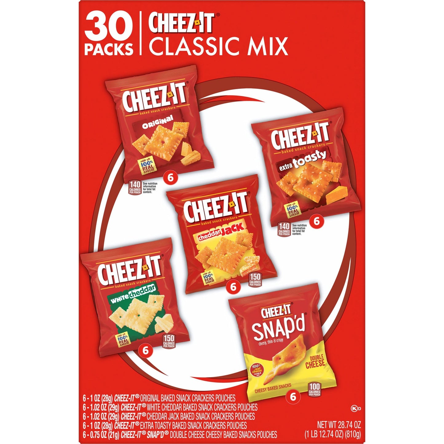 Cheez-It Cheese Crackers, Baked Snack Crackers, Lunch Snacks, Variety Pack, 12.1oz Box (12 Packs)
