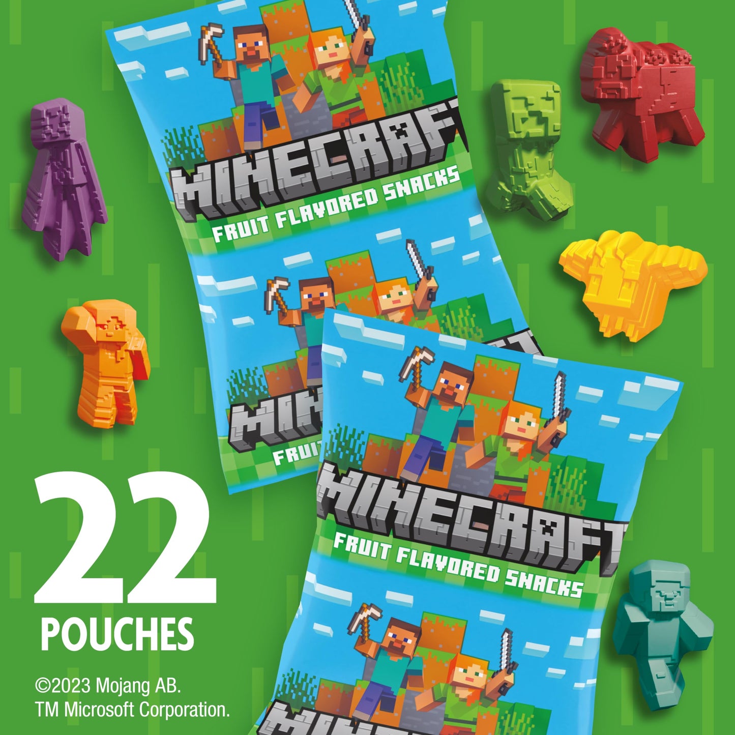 Betty Crocker Minecraft Fruit Flavored Kids Snacks, Fat Free and Gluten Free Snack, 8 oz (10 Pouches)
